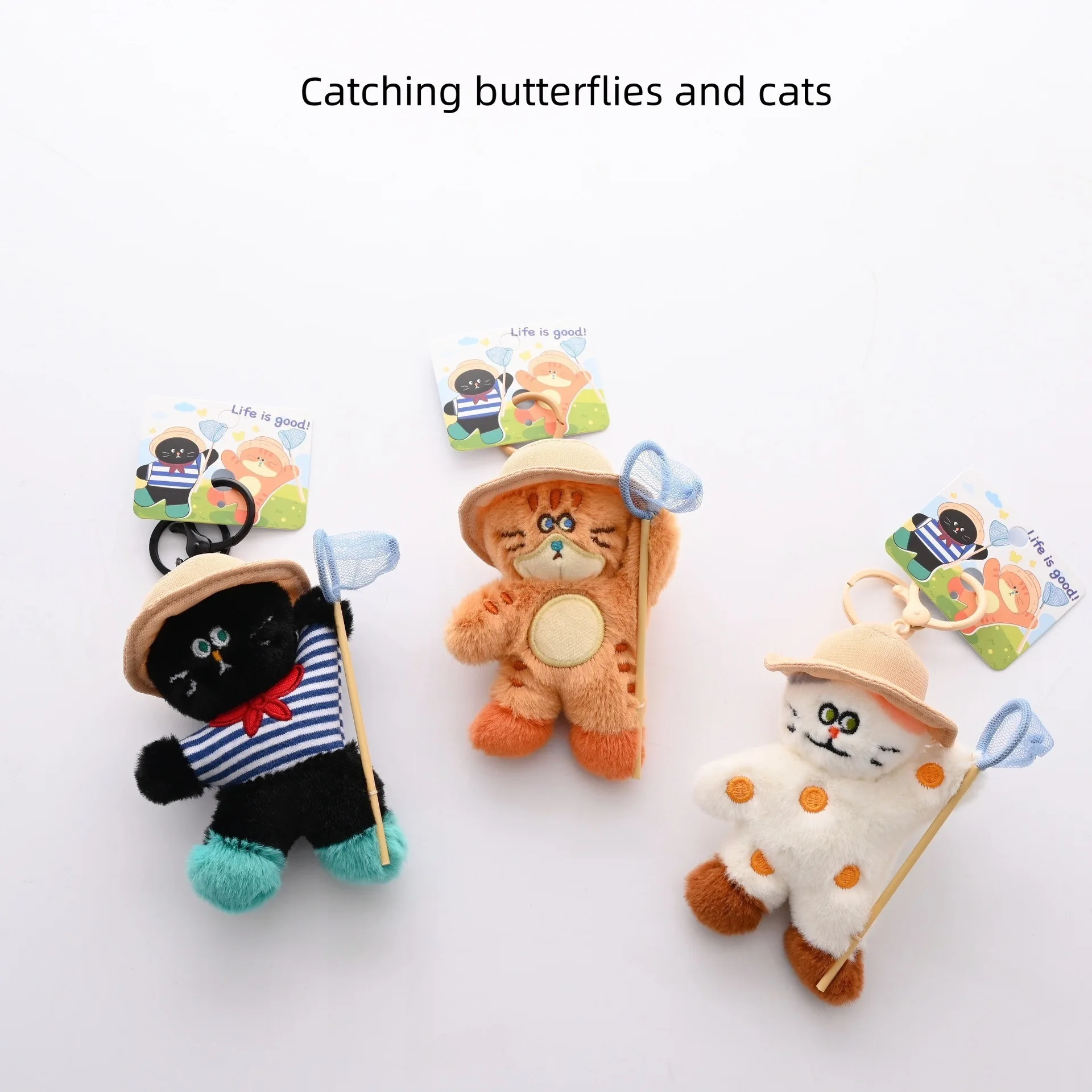 Creative Cute Butterfly Catching Cat Doll Pendant Keychain Versatile Pendant Doll Pendant Backpack Key Jewelry