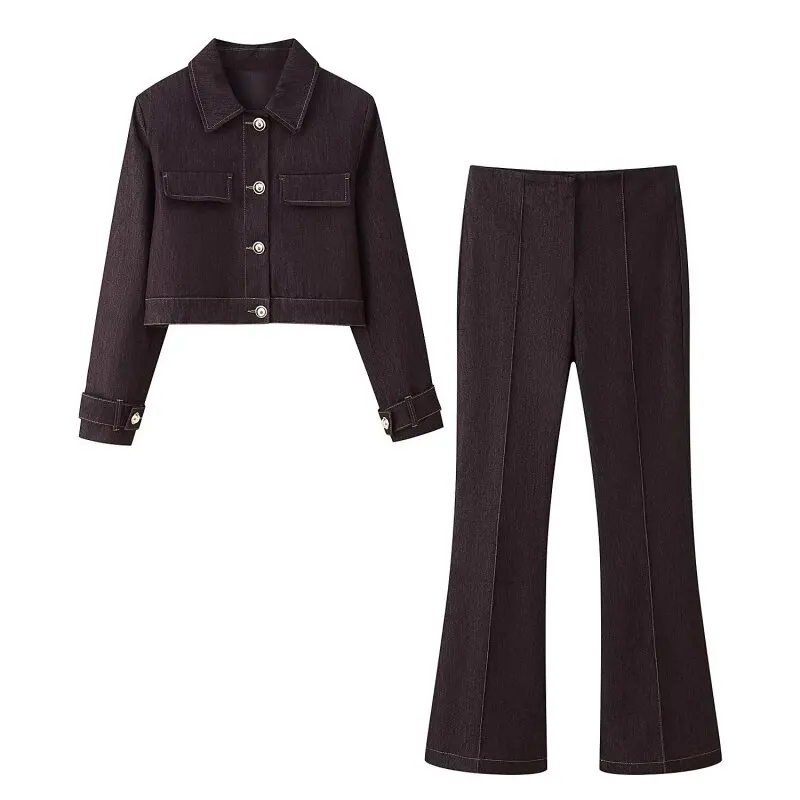 

Джинсовое короткое пальто с видимыми линиями, куртка, модная летняя женская уличная одежда, топы, комплект с длинными брюками, пиджак