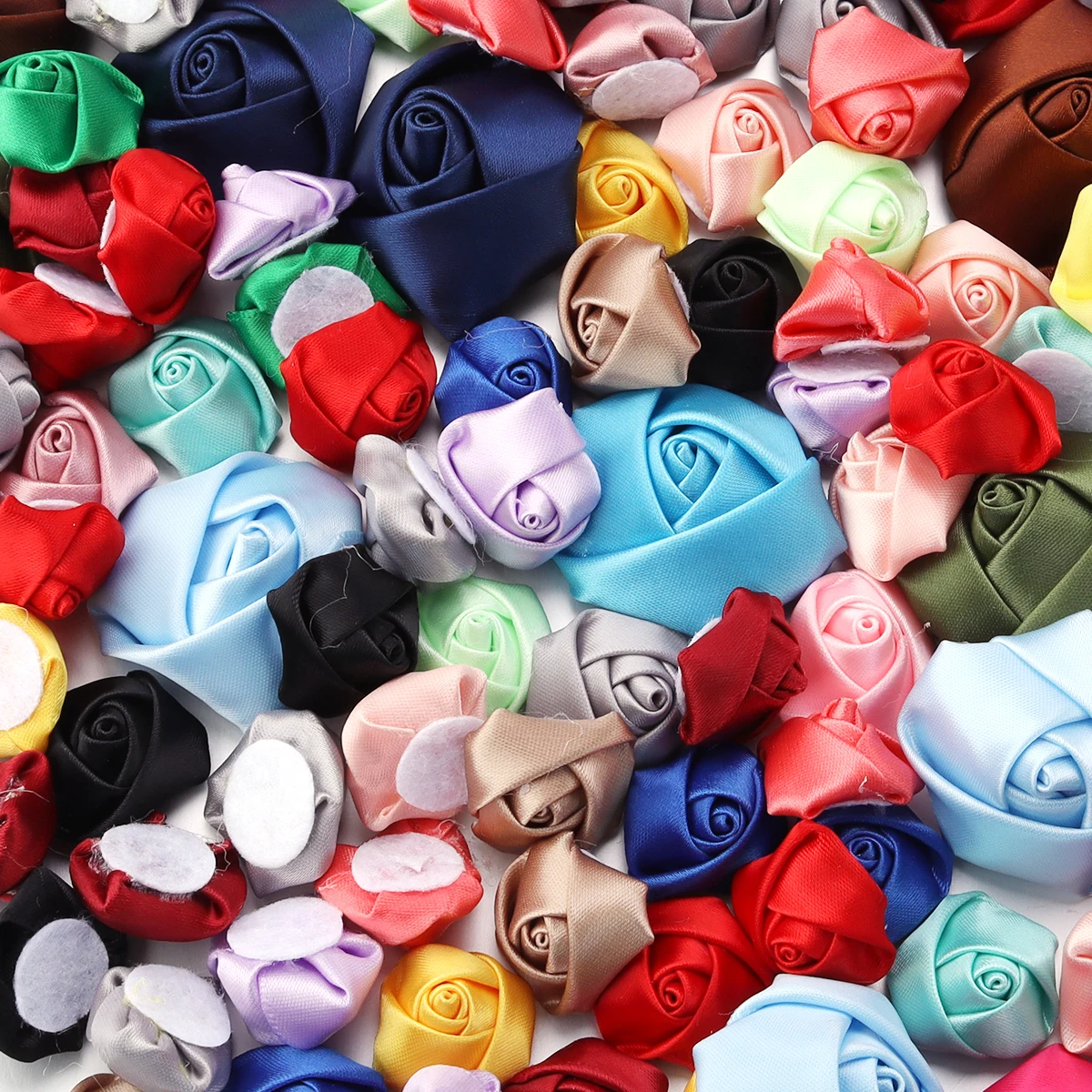 20pcs Satin Fabric Rose Flowers Colorful Handmade Satin Ribbon Flower Bud For DIY Wedding Party Clothing Headwear Decor Supplies