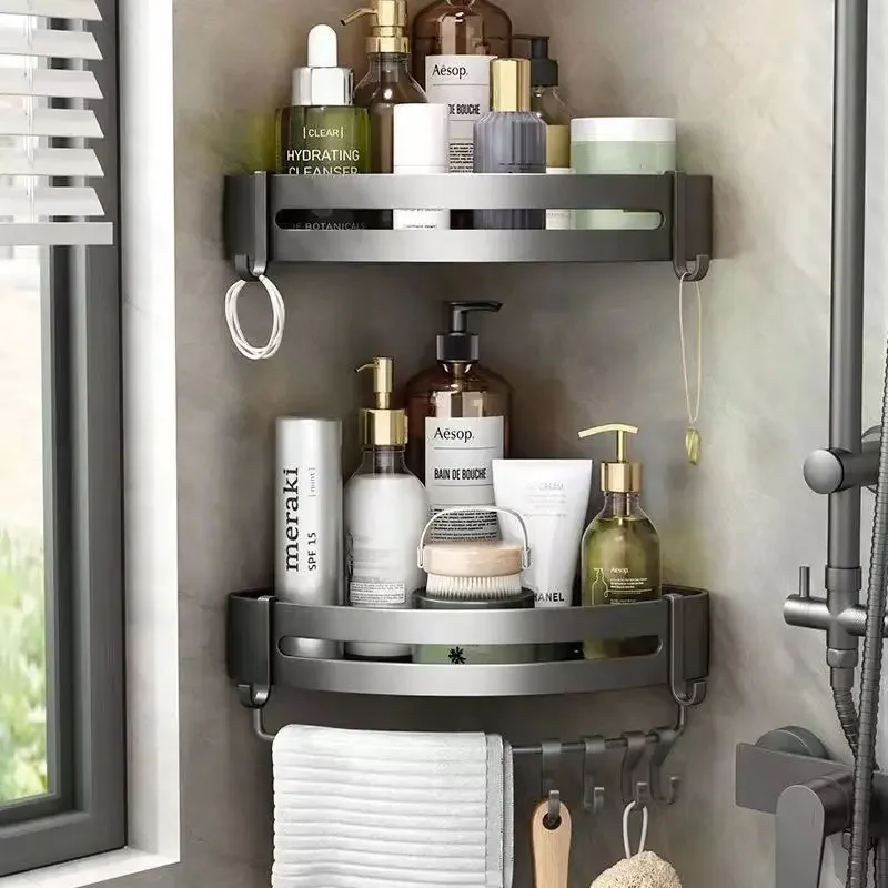 Taupe Bathroom Shelves Corner Shelf Wall Mounted Bathroom Soap Dish Shower Shelf Bath Shampoo Holder Bathroom Accessories