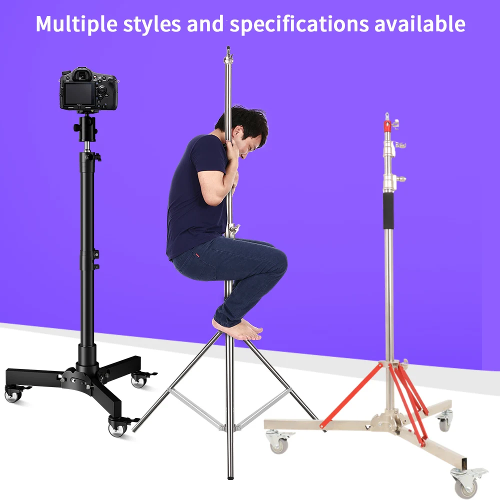 shメタルフロアライトスタンド写真撮影用フィルライトスタンド、キャスターホイール3個付き、背景ライトスタンド兼用