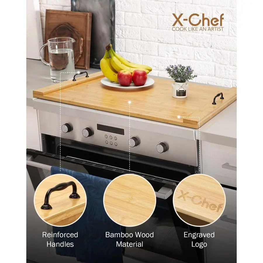 Osłona na kuchenkę, 30 x 22 cm, bambusowa deska do krojenia z uchwytami, na kuchenkę elektryczną, palniki gazowe, osłona na zlew, do kampera