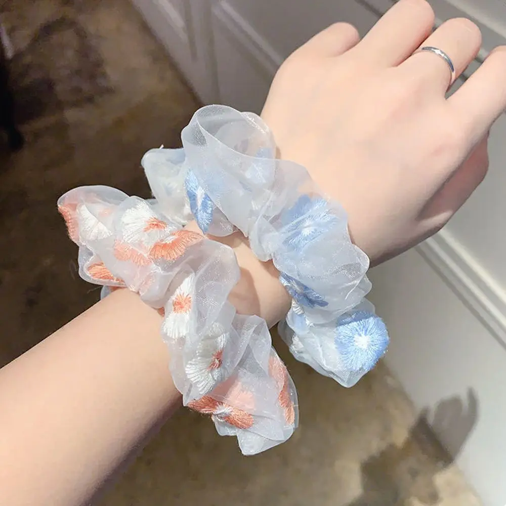 ファッション韓国ポニーテールホルダー刺繍ヘアアクセサリー花ヘアロープシュシュゴムバンドヘアネクタイ