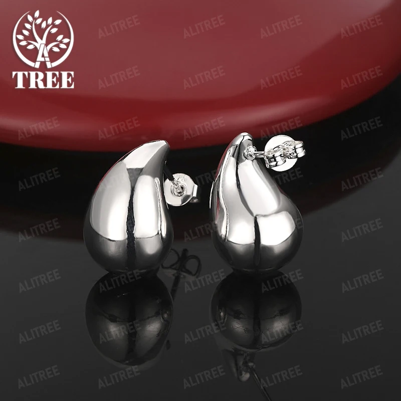 925 Sterling Silver 12mm/14mm/18mm Water Droplets Stud Earrings For Women Original Jewelry Wedding Party Gift New Accessories