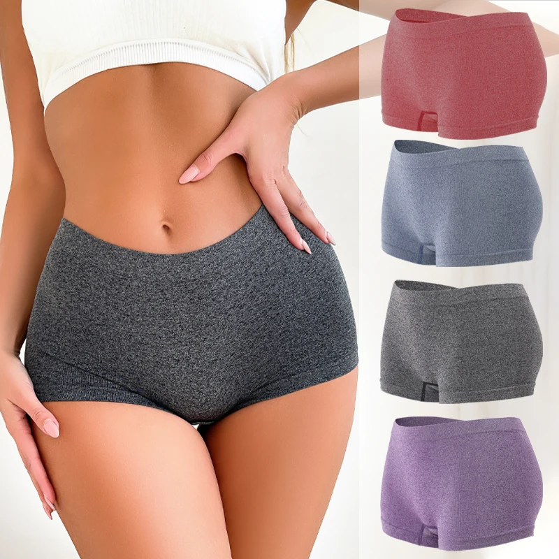 Women Sexy Seamless Panties Sexy Low Rise Boxer Shorts Female Breathable Soft Underwear Solid Color Boyshort Intiamtes Lingerie