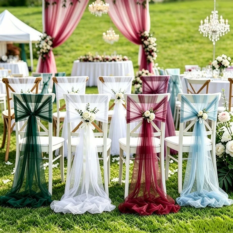 Romantic Swiss Tulle Fabric Roll for Chair Decor, Sheer Chiffon Gauze Ribbon, for Wedding Party Banquet Ceremony DIY Supplies