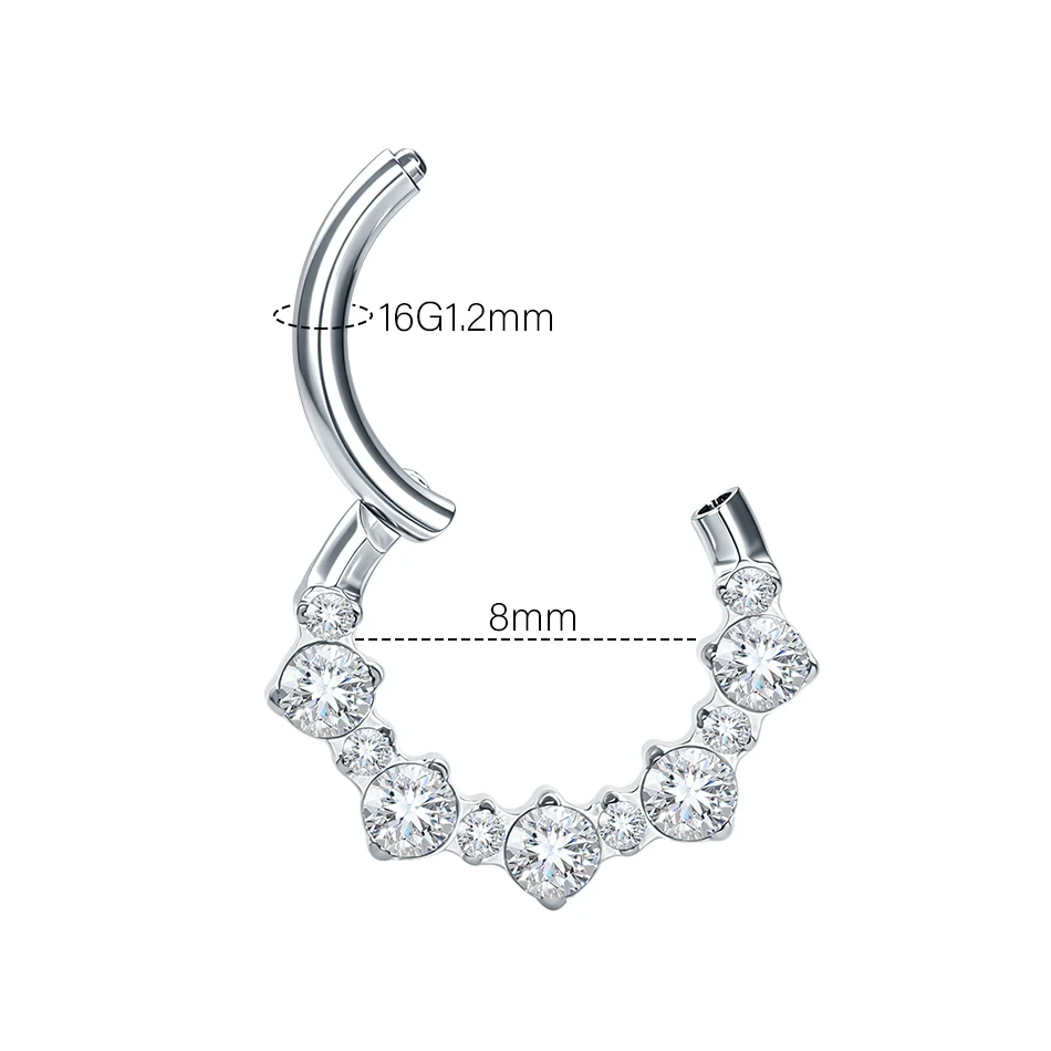 5Pcs Titanium Zircon Nose Hoop Ring Hinged Segment Ring Septum Clicker Ear Cartilage Ring Clip Body Piercing Jewelry