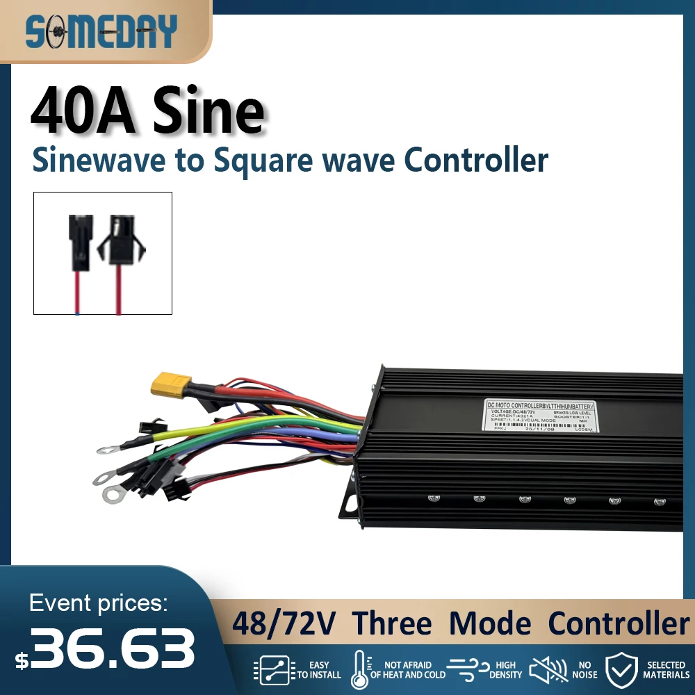 

Ebike Sine Wave to Square Wave Controller 48/72V 40A 3Mode Brushless 1000W1500W2000W Electric Bicycle E-Scooter Parts