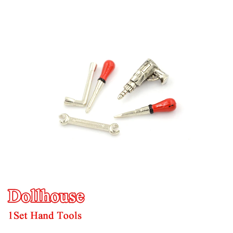 5 stuks 1:12 schaal miniatuur metalen handgereedschapset poppenhuisaccessoires