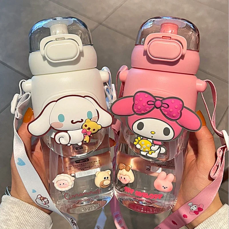 Summer Sanrio Kuromi Kuromi Students Should Go Out Cinnamoroll Water Cup Tritan Plastic Cute Girl Cartoon Straw Bottle Kettle