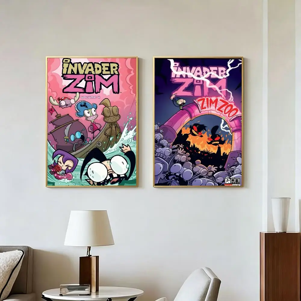 Cartoon Popular I-Invader Zim Poster Peel And Stick Wall Art Self Adhesive PP Waterproof Wall Decor Living Room Bedroom Gift