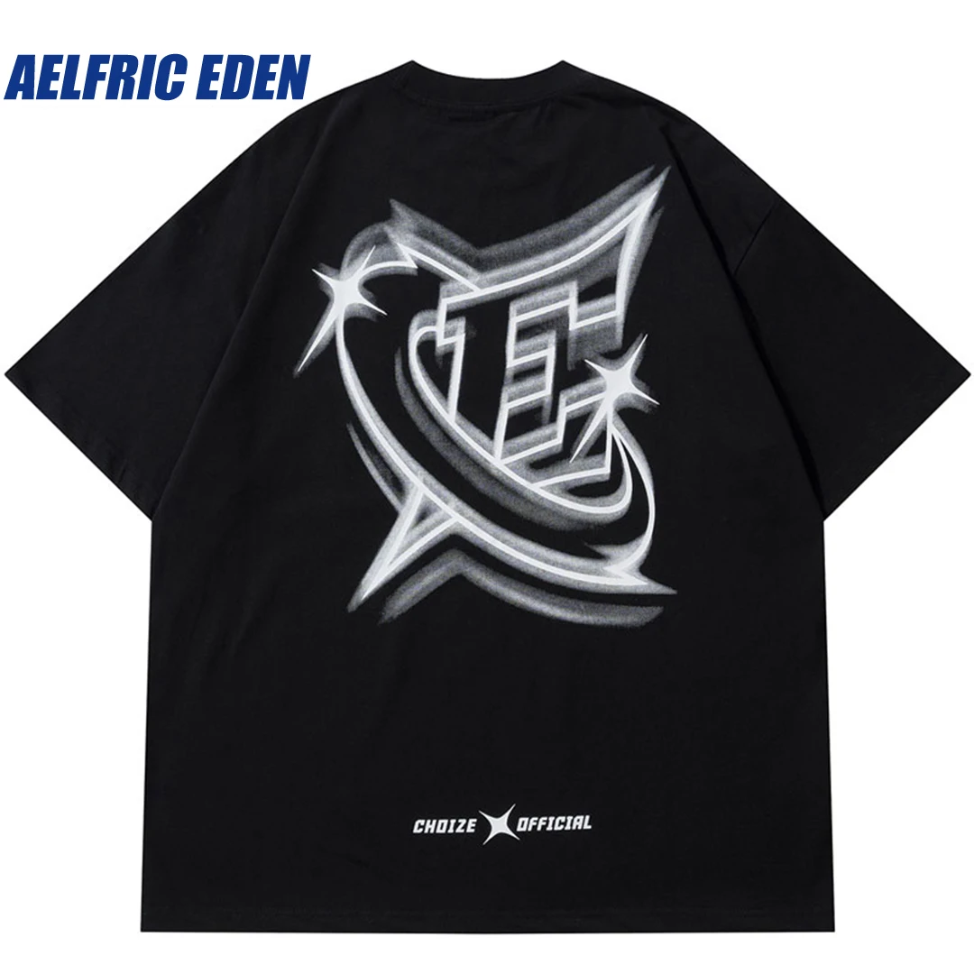 Aelfric Eden Harajuku Letter Graphic Print Tshirt Hip Hop Streetwear T Shirt Oversized Fashion Summer Cotton Loose Tee Top Shirt