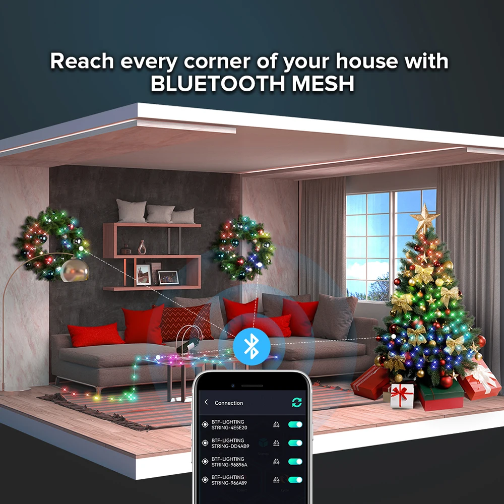 WS2812B – guirlande lumineuse de noël à lumière LED rgb, adressable, Bluetooth, couleur de rêve, usb 5v