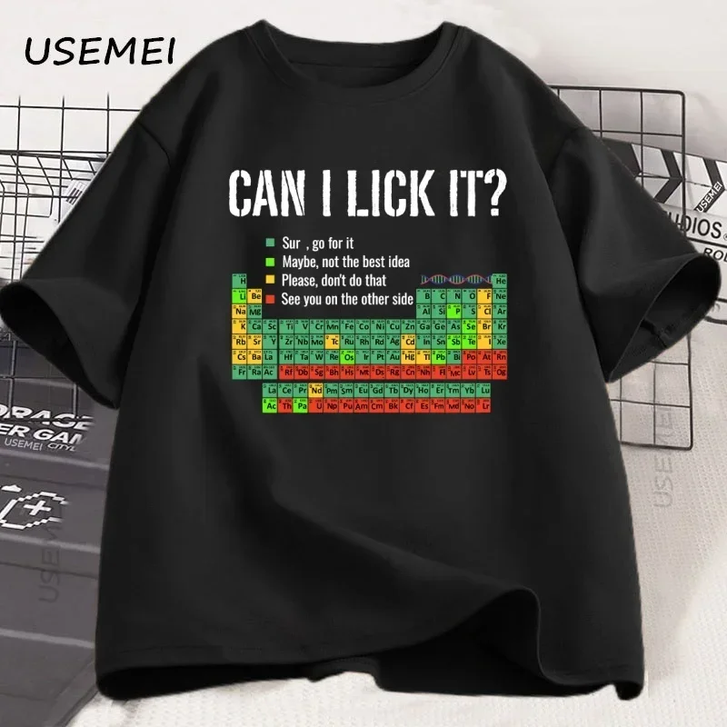 Can I Lick It Periodic Table T Shirt Periodic Table T-shirt Casual Chemistry Teacher Tshirt Round