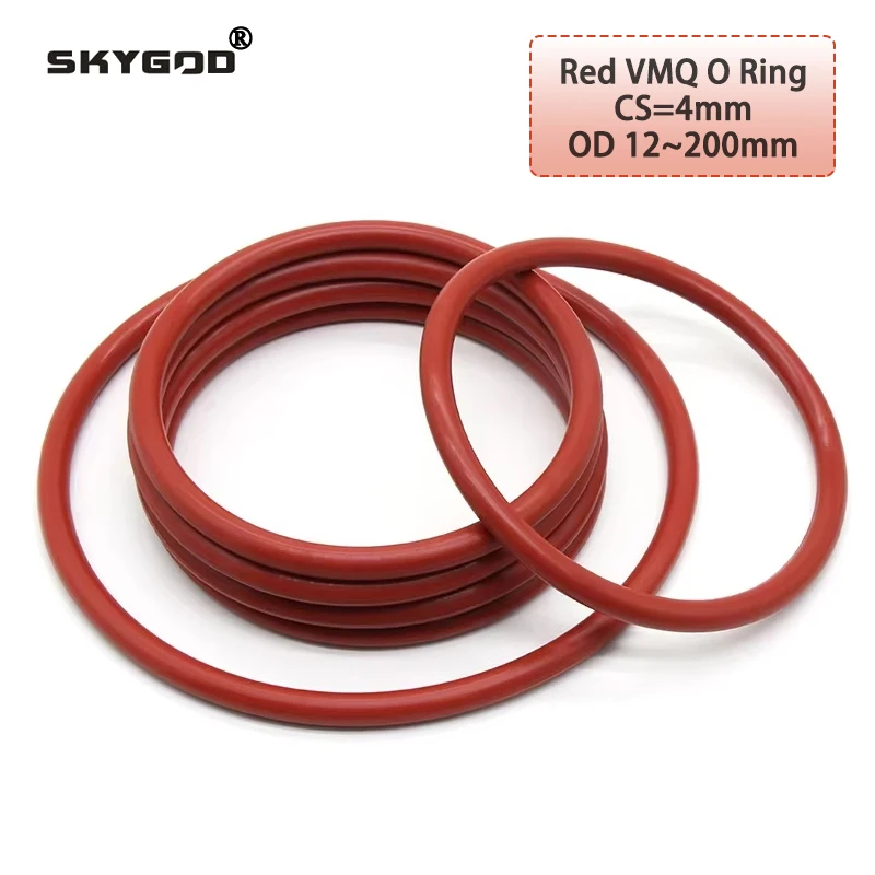 10Pcs Red Silicone Ring Gasket CS 4mm OD 12 ~ 200mm Silicon O Ring Gasket Food Grade Rubber O-ring VMQ Assortment hvac Tools