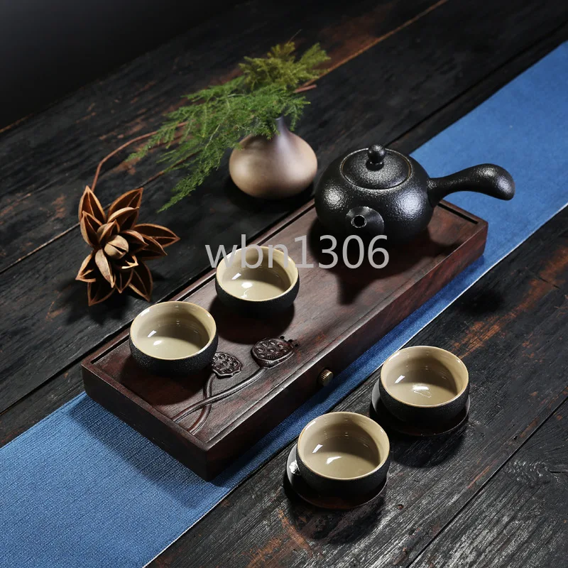 Sandalwood tea tray, dry and wet dual-use, solid wood drainage small tea table, dry brewing table