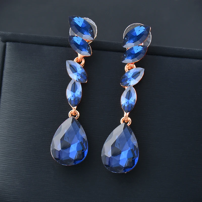 SINLEERY vintage blue black red stones big earrings for women wedding party jewelry accessories