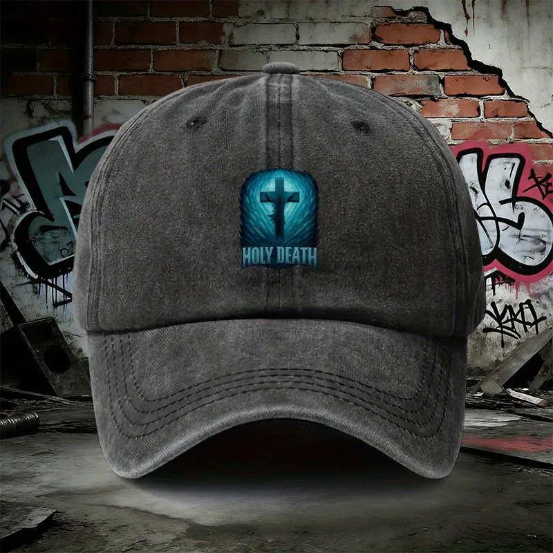 Gorra de béisbol de mezclilla con gráfico de la Cruz de la Santa Muerte, ajustable, informal, de algodón, para adultos