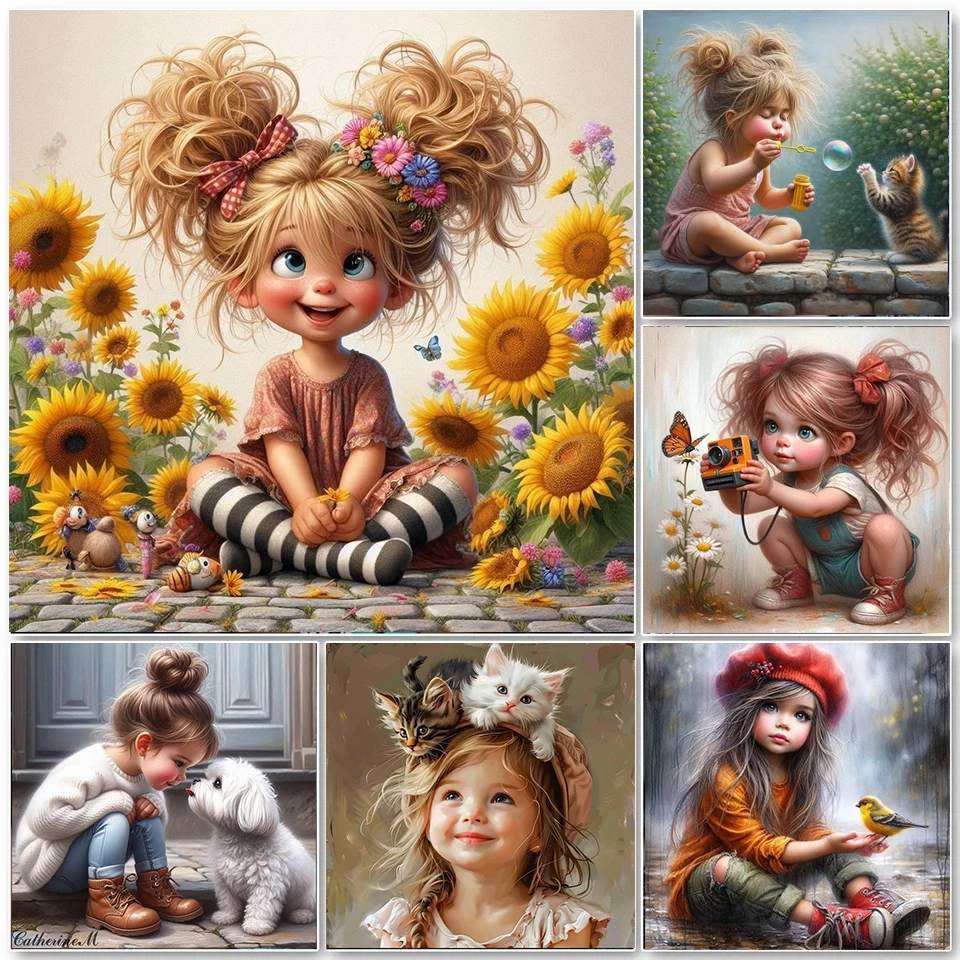5D DIY الماس اللوحة الفن جديد لطيف فتاة وجرو كامل مربع جولة الماس الفسيفساء عبر الابره التطريز ديكور المنزل