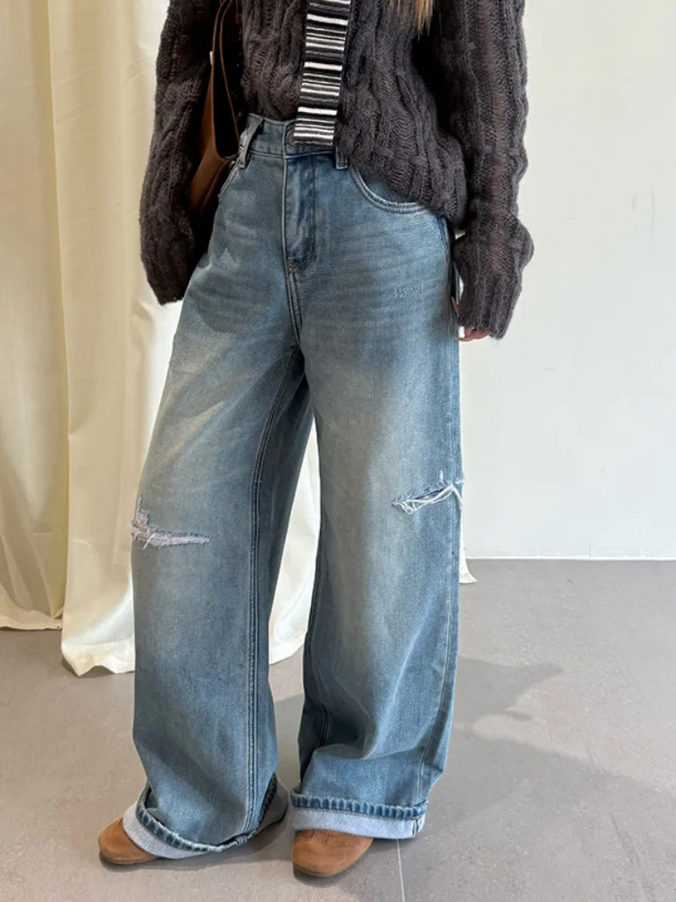 Jeans lavati vintage streetwear strappati moda pantaloni larghi in denim pantaloni casual da donna a vita alta larghi gamba larga retrò Vaqueros