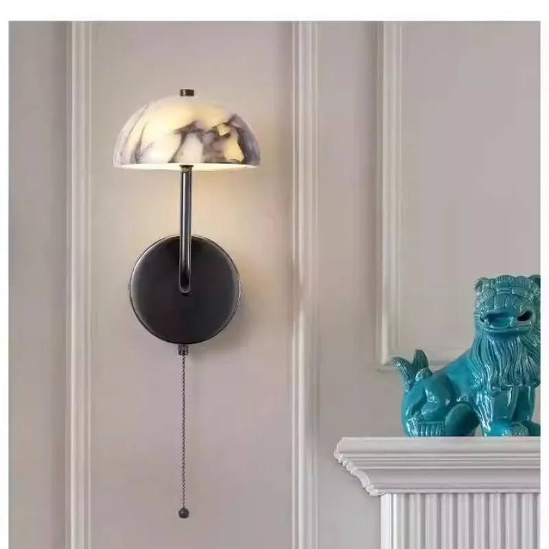 Lámpara de Pared LED de Mármol con Forma de Hongo para Sala de Estar, Restaurante, Escalera, con Interruptor de Cadena, para Lectura, Escritorio, Mesita de Noche, Decoración del Hogar, Apliques, Luminarias