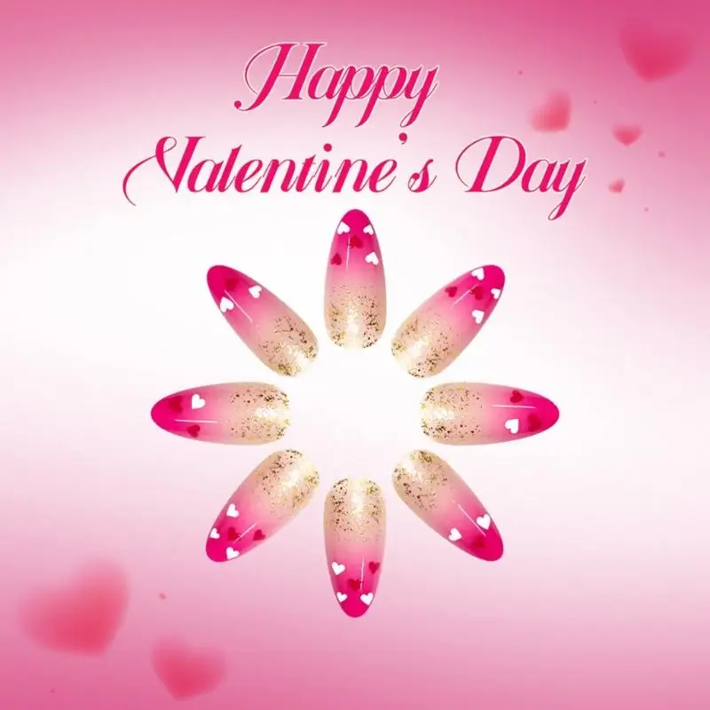 C1FF Không Gây Dị Ứng ABS Móng Tay Giả 24 Chiếc Valentine Trái Tim Màu Hồng Bóng Giữa Quan Tài Móng Tay Giả Dành Cho Da Nhạy Cảm