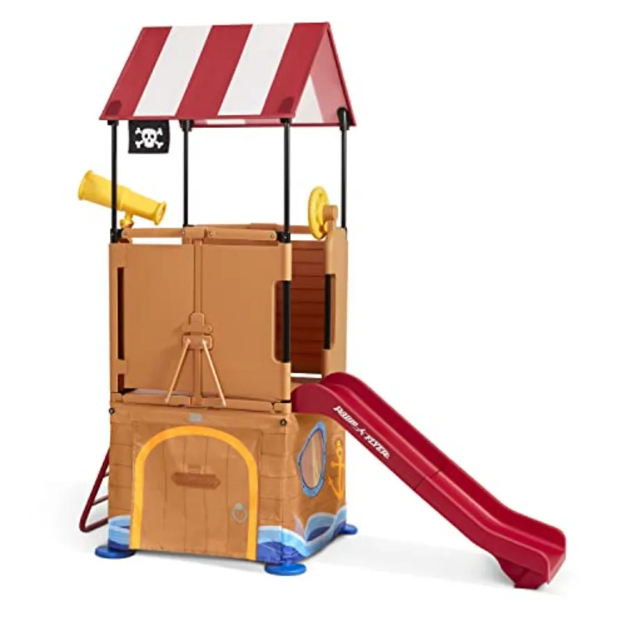 Play Fold Away Pirate Ship, Toddler Climber, Playhouse for Ages 2-5 Indoor Outdoor Use, Polyester Fabric Steel Frame, Blue Red,