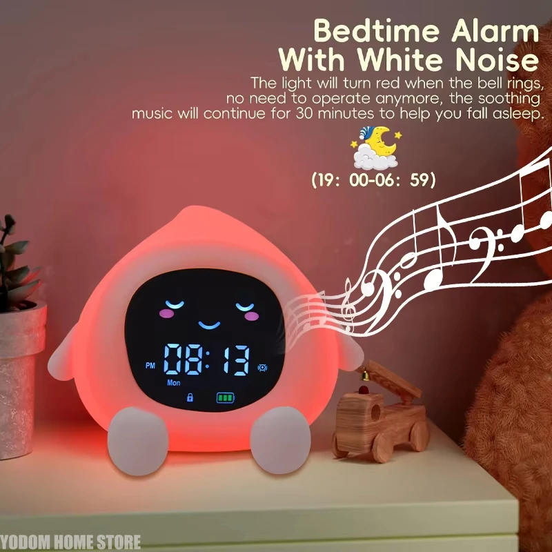 

Детский будильник в форме фруктов, тренажер для сна 6-в-1, сенсорный ночник, бесшумный таймер, милый декор для спальни для малышей и детей