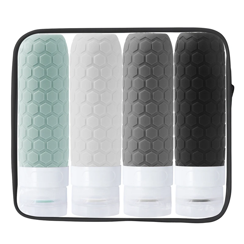 

4PC/Set Silicone Travel Cosmetics Bottles Empty Squeeze Containers Leakproof Refillable Bottle For Shampoo Conditioner Lotion