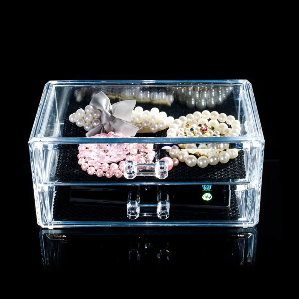 กล่องเก็บเครื่องสำอางแบบใส 2 ชั้น พร้อมลิ้นชักแบบถอดได้ กล่องเก็บเครื่องประดับ กล่องเก็บเครื่องสำอางแบบลิ้นชัก