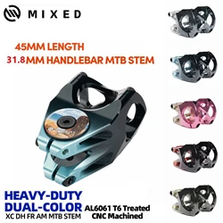 MIXED 31.8mm CNC Alunimum Stem 45mm Length Road MTB Bike Stems Riser Handlebar Pipe Short Power Free Headset Cover