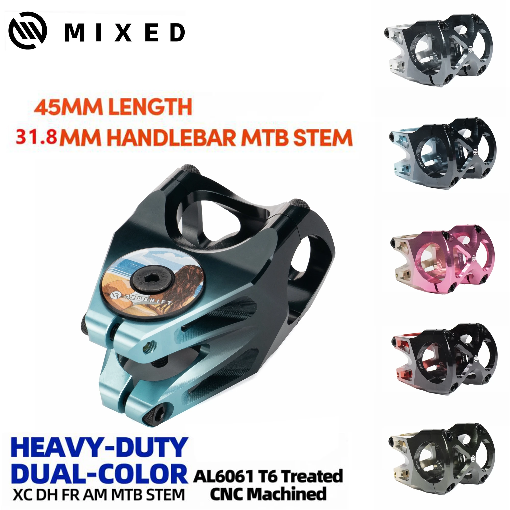 MIXED 31.8mm CNC Alunimum Stem 45mm Length Road MTB Bike Stems Riser Handlebar Pipe Short Power Free Headset Cover