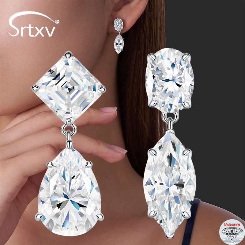 

13CTTW Full Moissanite Drop Earrings for Women Girls Simulated Diamond S925 Sterling Silver Ear Studs Jewelry Wedding Party Gift