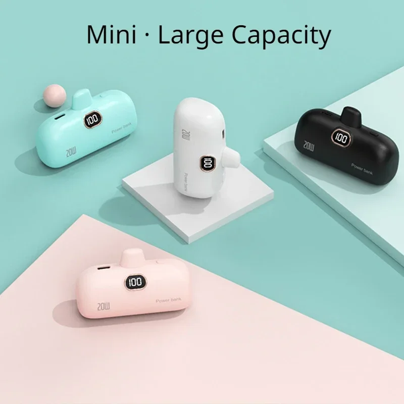 20W Built-in Plug Mini Power Bank Portable 5000mah Fast Charging for Iphone Huawei Android V8 Micro Series