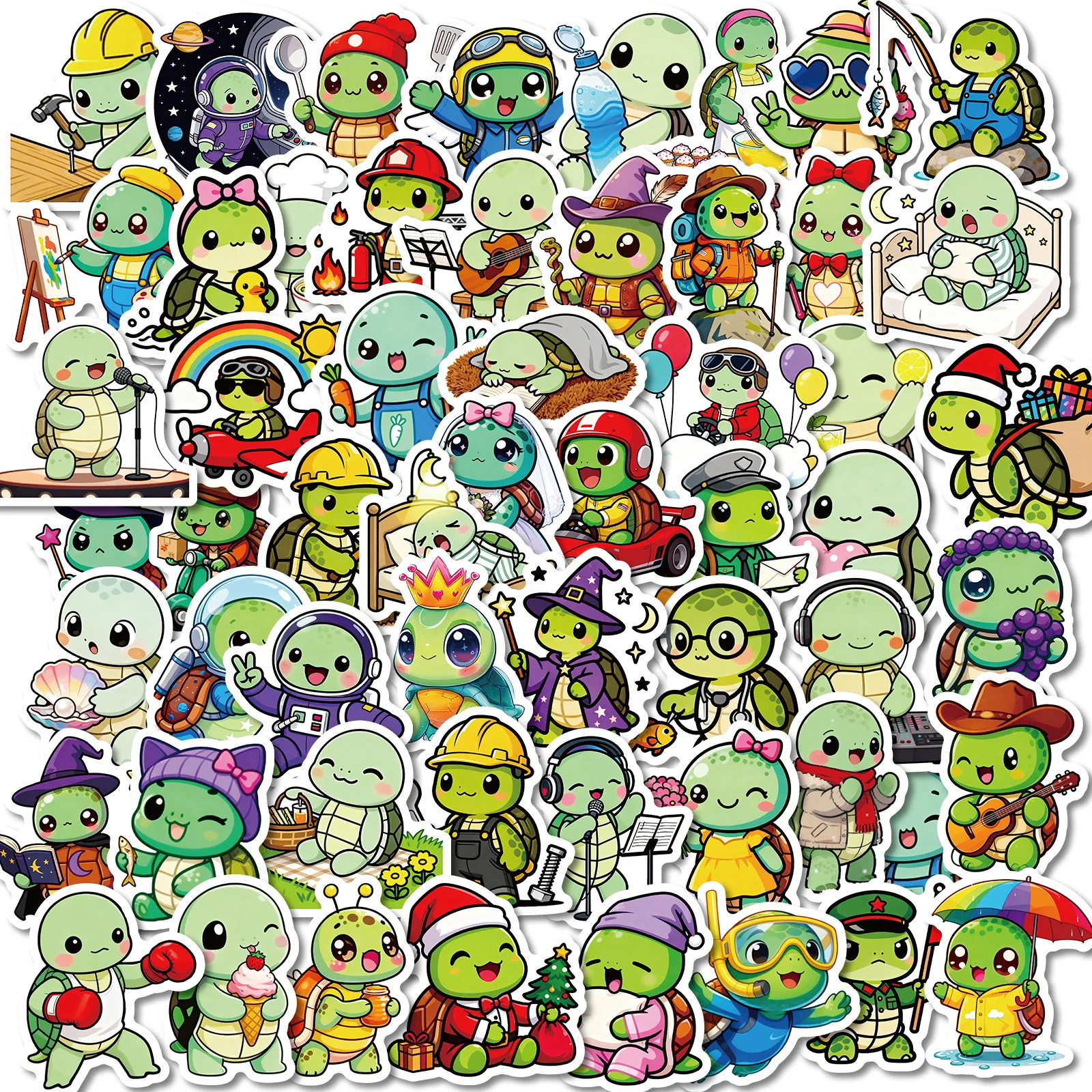 56/112 Pcs Cute Cartoon Turtle Fun No Repeat Doodle Stickers DIY Game for Stationery Box Phone Laptop Helmet Skateboard Decals