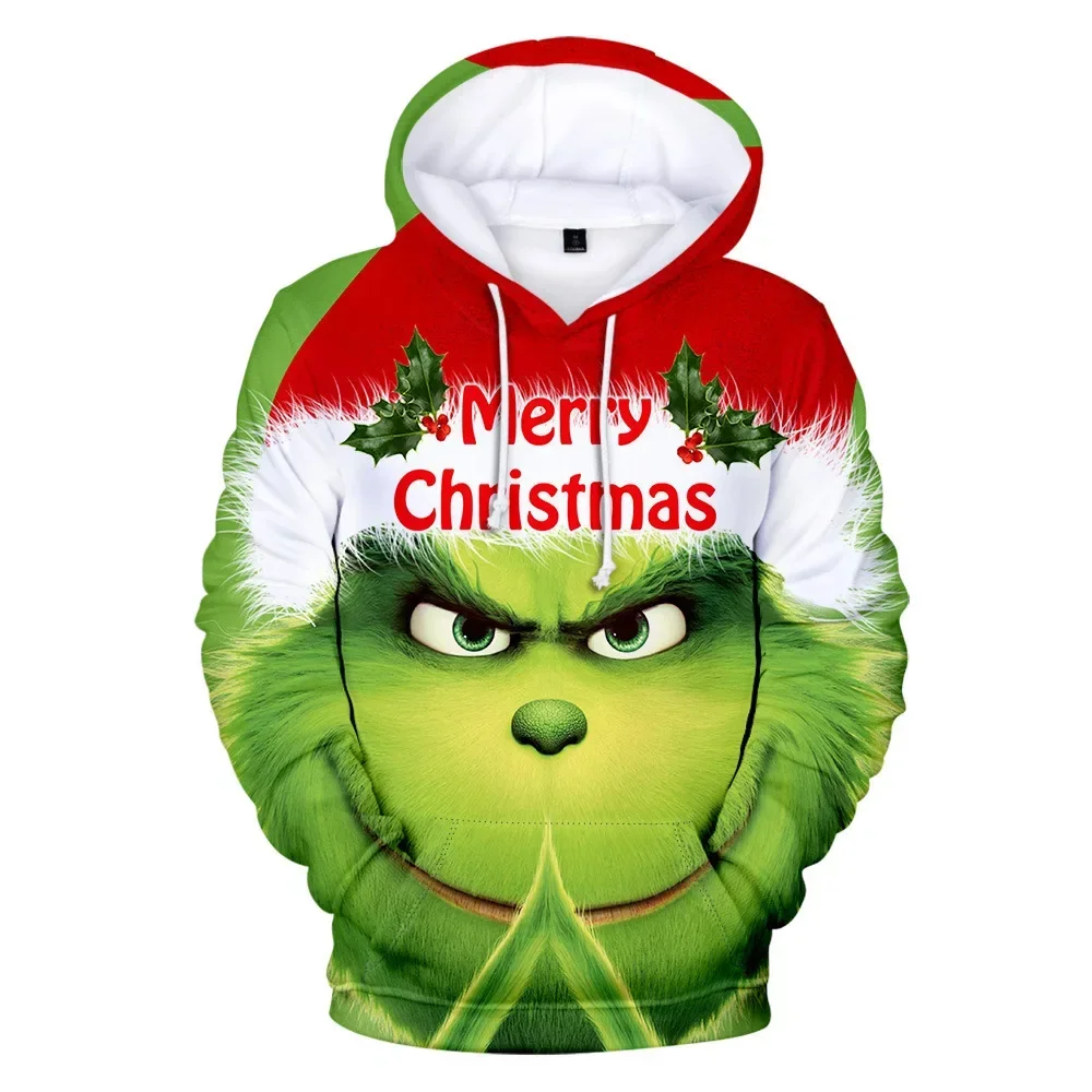 Christmas Collection Children\'s Sweater Green Fur Monster Grinch Santa Claus Cos Children\'s Clothing Pullover Boys and Girls 3-1