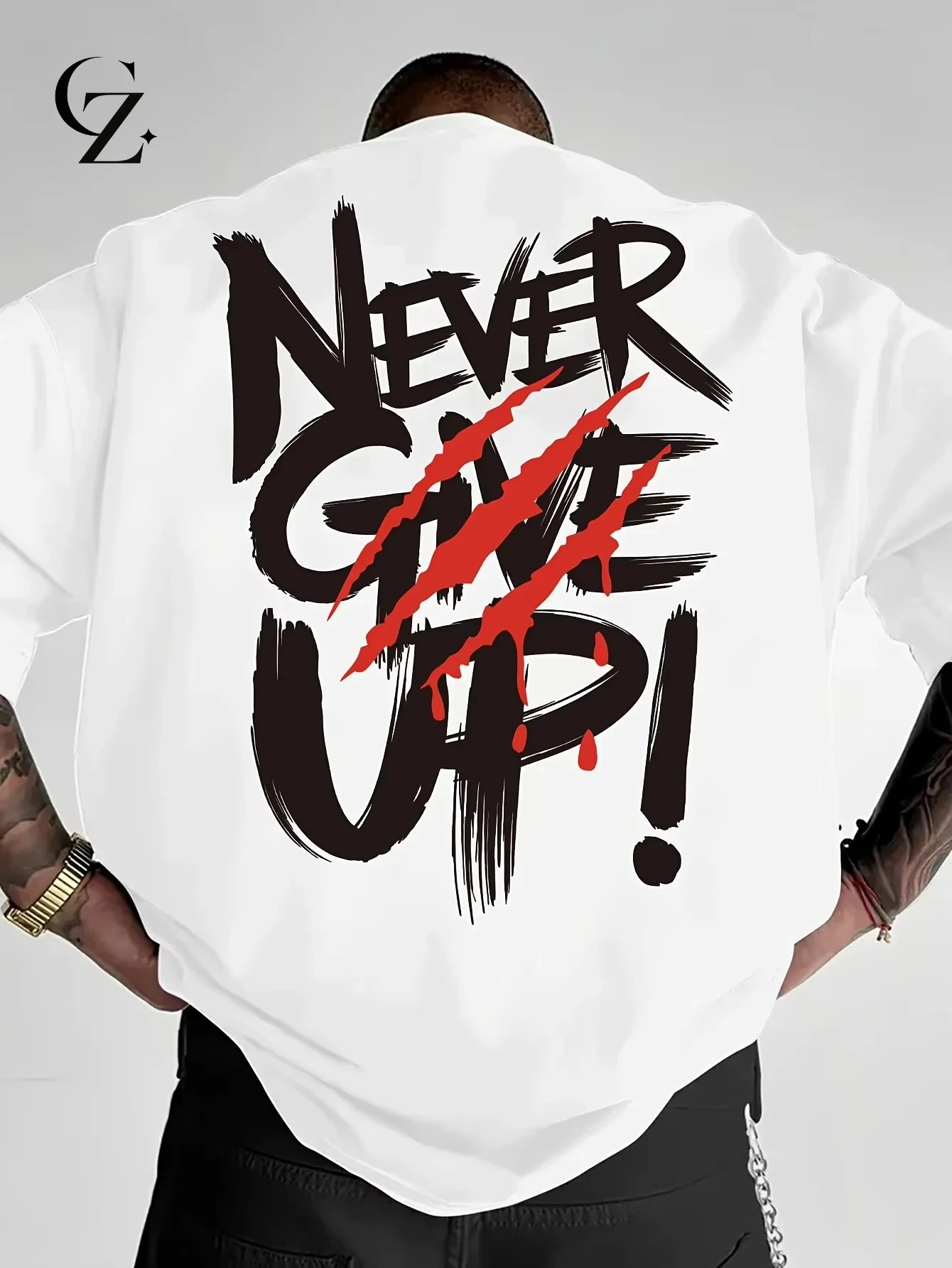 Men's Short-Sleeved T-Shirt Polyester Fabric Printed with English Patterns Fashionable Casual Round-Neck Top Men's Clothing