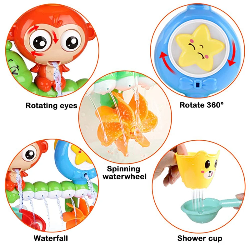 Baby Bath Toy Jogos de água para crianças, Brinquedo do chuveiro, Banheiro, Macaco, Caterpilla, Parede, Ventosa, Faixa, Presentes de aniversário para crianças