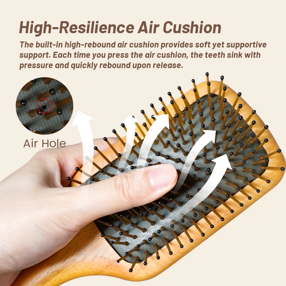 Premium Gift Box Wooden Air Cushion Hair Brush Anti-static Hairbrush Detangle Hair Scalp Massage Brush Luxurious For Gifting