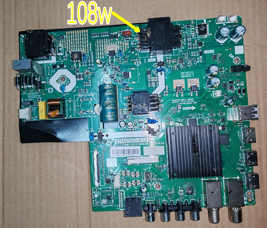 NTHV560.4G210 LA.017.22301880.0025VER00.06 Three in one WiFi TV motherboard, physical photo, tested for 108W   OR   138W