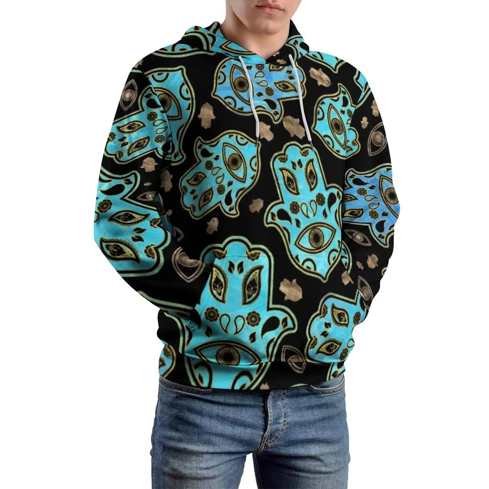 Hamsa Hand Casual Hoodies Hand of Fatima Street Wear Hoodie Male Long Sleeve Hip Hop Graphic Clothes Gift