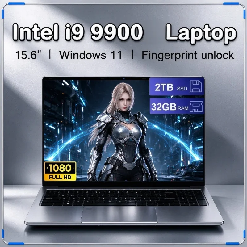 Intel Core I9 9900 Portable 15.6 Inch Laptop Windows 11 32GB RAM 2TB SSD Fingerprint Unlock Computer For Student Learning Gaming