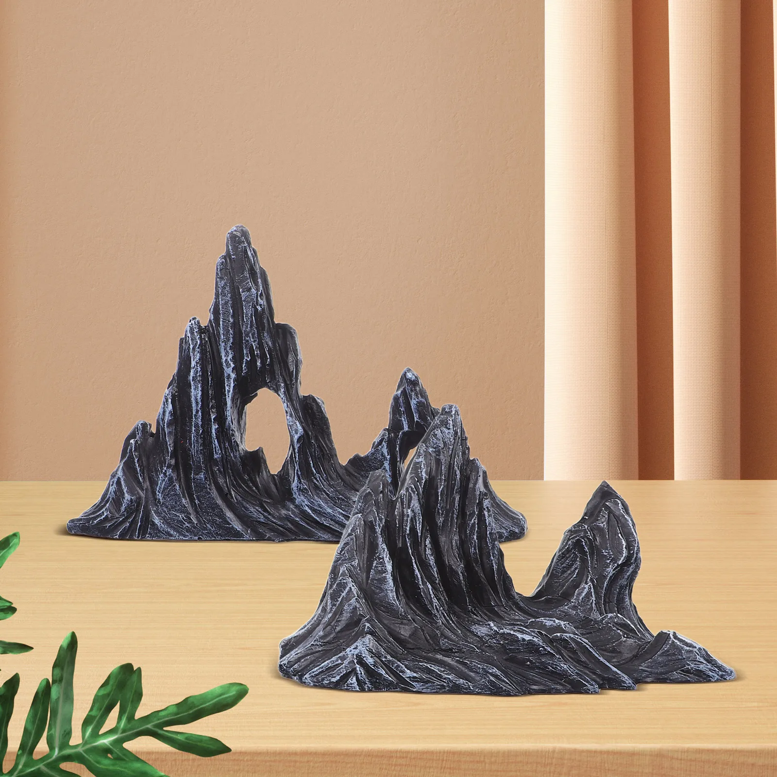 

2pcs Landscape Ornament Resin Decoration Artificial For Betta Hideout Micro Mountain Aquarium Shelter Resin Rock