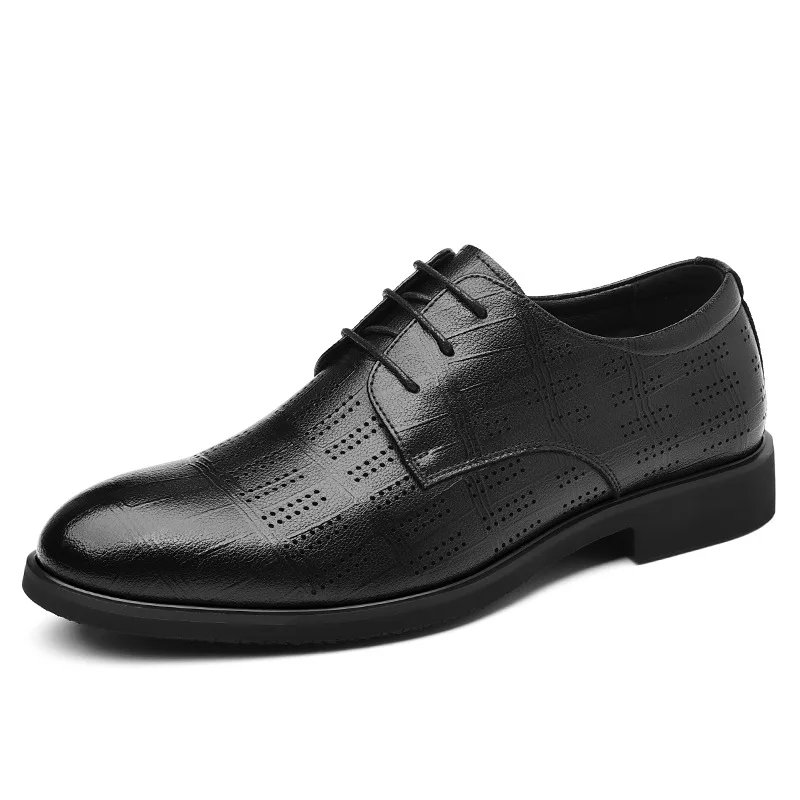

2025 Summer Business Formal Leather Dress Shoes for Men Perforated Casual Men's Height-increasing Groom Wedding Shoes