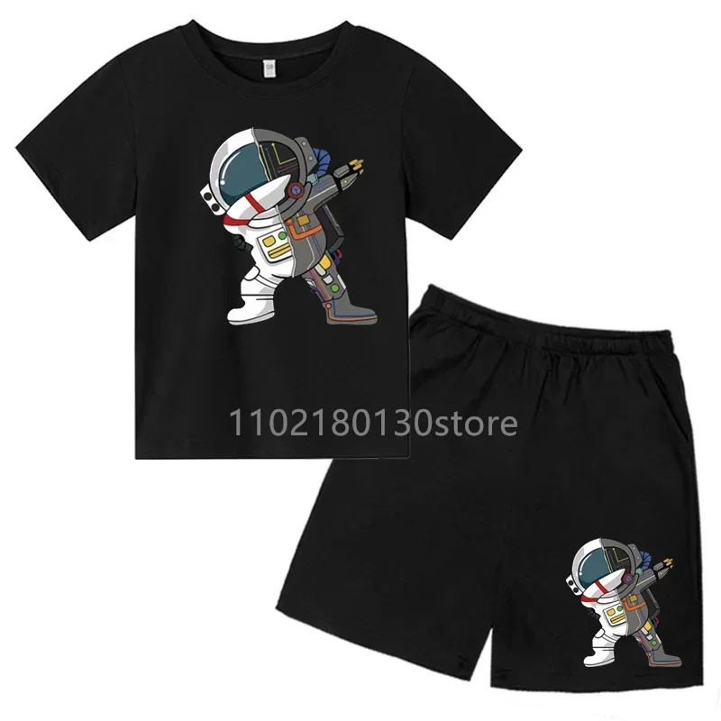 2024 New astronaut Cartoon Cute Pattern Printed T Shirt + Shorts set moda estiva per bambini manica corta 2 pezzi abiti