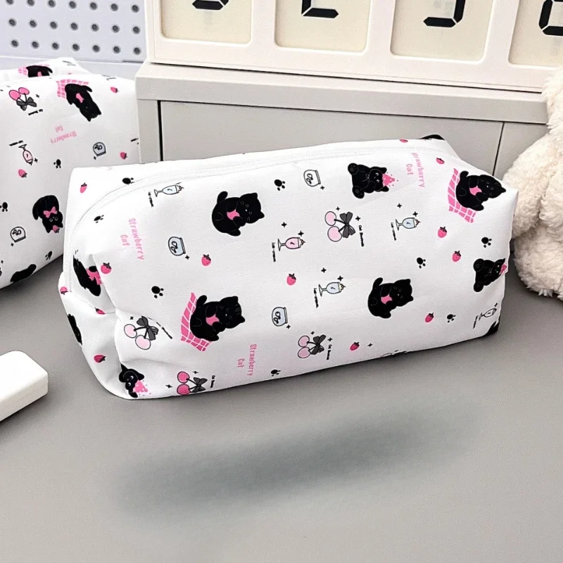 1PC Cute Cartoon Line Bear Printed Pen Bag Portable Large Capacity Pencil Case Stationery Bag Multi-function Storage Bag