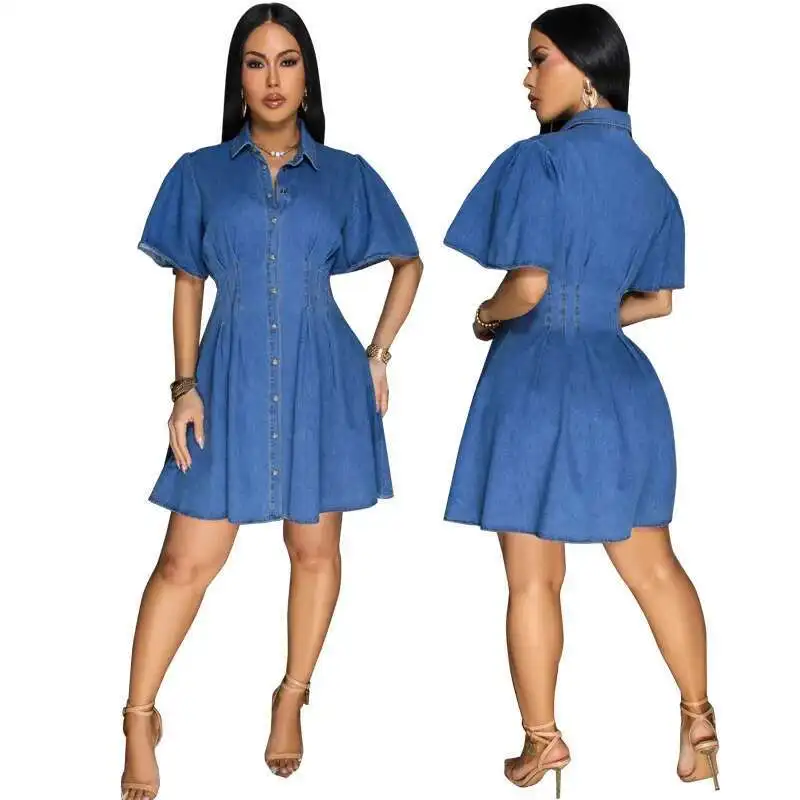 

218683 New Denim Waist Slimming Dress Caftan Chic African Formal Maxi Female 2025 Summer Dress Robe Vestido Women Party Elegant