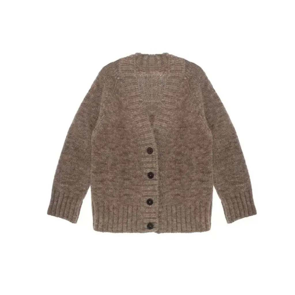 

Женский вязаный кардиган из мохера с длинными рукавами, средней длины, ленивый стиль, свободный крой, осенне-зимний нишевый дизайн, свитер