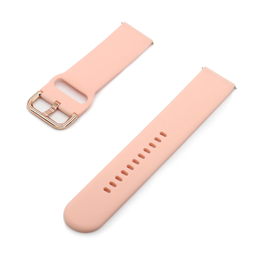 22mm 20mm Silicone Strap for Samsung Galaxy Watch 6 5 4 Active 2 44mm 40mm/Gear S3 Rose Gold Buckle Bracelet for Amazfit GTR/GTS