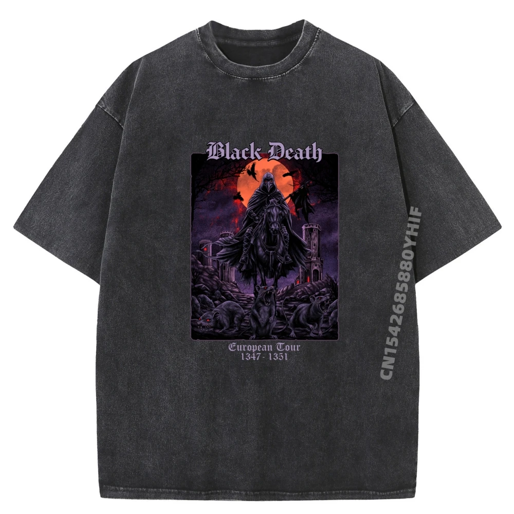 

Black Death European Tour Medieval Comfortable T-shirts For Men Design Tops & Tees Cute Cotton Retro Washed Tee Shirt Mens